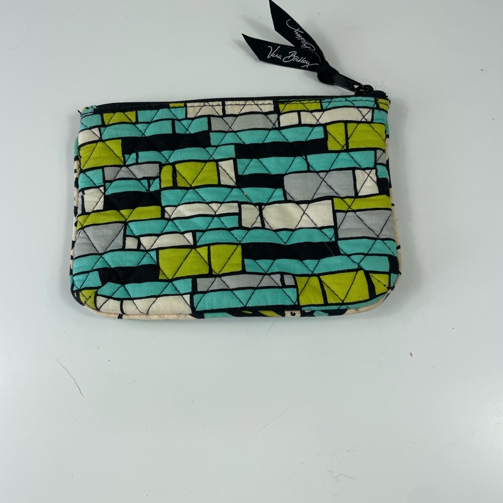 Vera Bradley Teal, Neon Green and Black‎ Geometric PatternCosmetic 5x7 Zippered